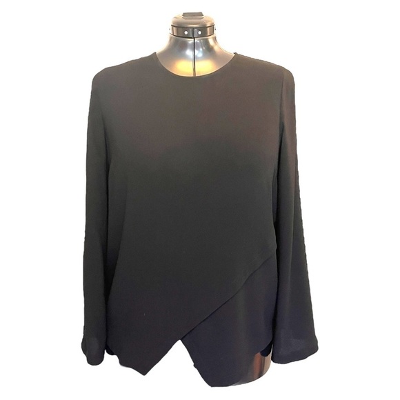 𝅺BCBG Max Azria Black Long Sleeve Blouse with Asymmetric Front Hem - Picture 1 of 13
